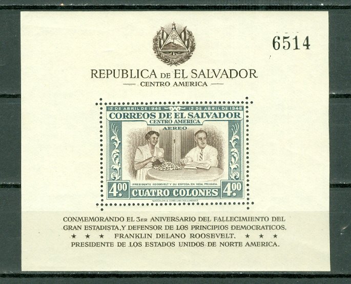 EL SALVADOR ROSEVELT  #C117...SOUV. SHEET...MNH...$5.50