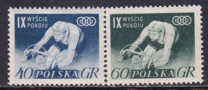 Poland 1956 Sc 727-8 Peace Bicycle Race Warsaw Berlin Prague Stamp MH