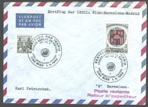 Austria 1969 FFC Iberia, Vienna-Barcelona 1.4.69, ditto to Tunis 2.4.69