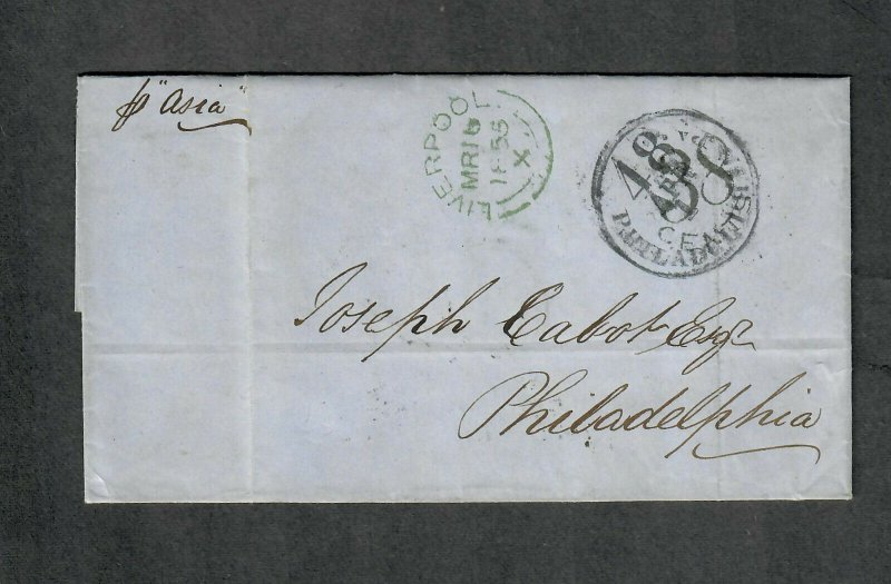 Transatlantic Ship Cover Liverpool To Philadelphia 1855 Asia