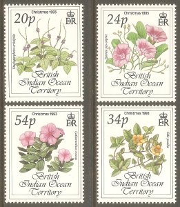 BRITISH INDIAN OCEAN TERR Sc# 141 - 144 MNH FVF Set4 Christmas 1993 Flowers