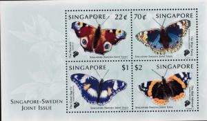 Singapore 1999 Butterflies Stamps (4)Souvenir Sheet Post Office Fresh NH