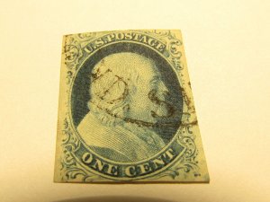 US Stamps, Scott # 9 used, Black Town Cancel, with Certificate, Type IV 1851,