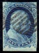 #7 used VF  1c blue (ll) Franklin 1851-57 Issue Nice stamp