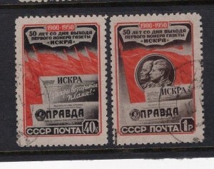 RUSSIA YR 1950,SC 1532-33,MI 1535-36,USED,NEWSPAPER ISKRA ANNIVERSARY