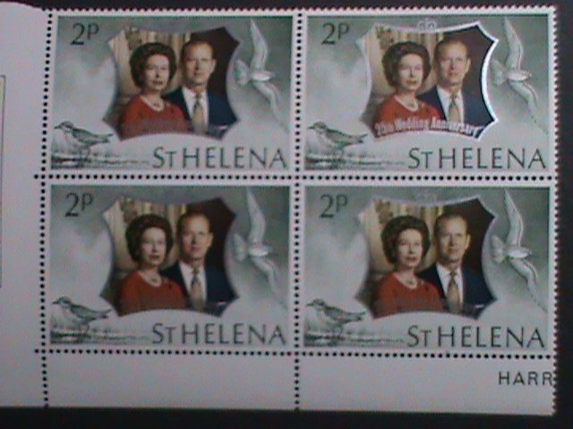 ​ST.HELENA-1972-SC#272- 25TH ROYAL WEDDING ANNIVERSARY MNH IMPRINT BLOCK VF