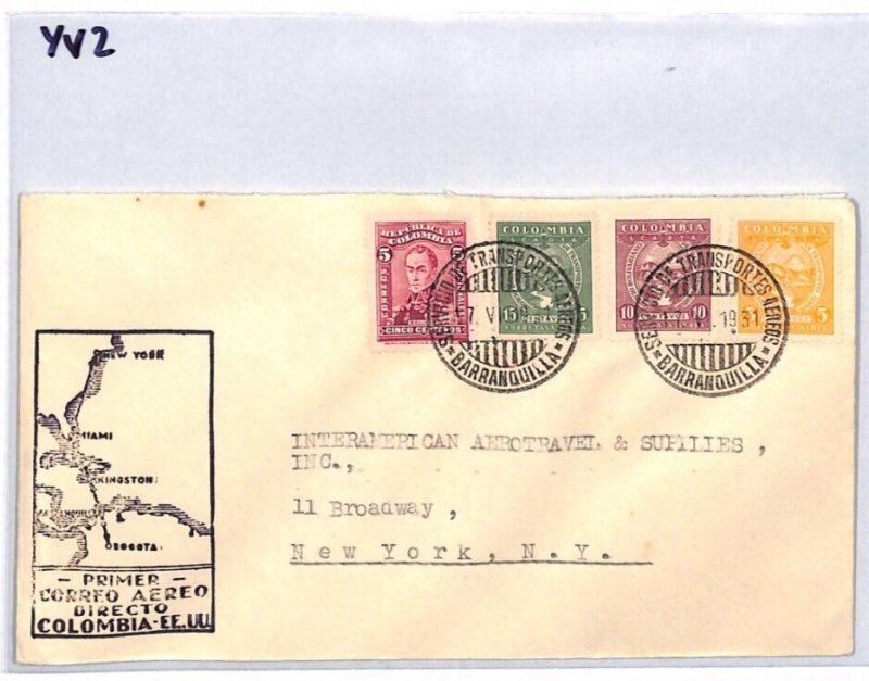 COLOMBIA *SCADTA* Air 1931 Cover FIRST FLIGHT New York MULLER.72 (750pts) YV2
