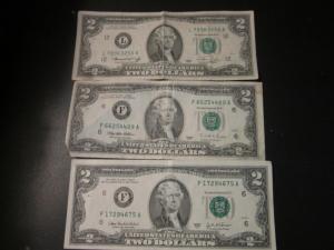 3 two dollar bills