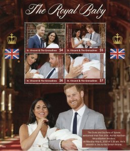 St Vincent & Grenadines Royalty Stamps 2019 MNH Prince Archie Harry Meghan 4v MS