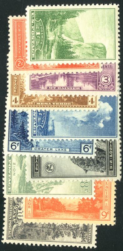 US #740 - 749 COMPLETE PARKS SET, VF to VF/XF mint never hinged, 10 stamps, V...