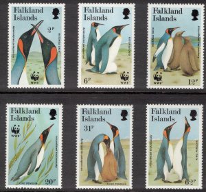 FALKLAND ISLANDS 1991 King Penguins/ WWF; Scott 535-40, SG 633-38; MNH