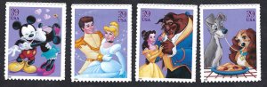 United States #4025-28 39¢ Art of Disney - Romance (2006). Four singles. MNH