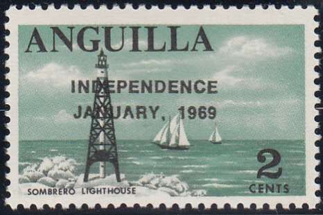 Anguilla 1969 MNH Sc #54 Overprint on 2c Sombrero lighthouse Variety