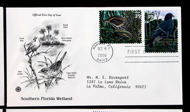 US #4099a-j ADDRESSED ARTCRAFT FDC Set of 5 Southern Florida Wetland 2006