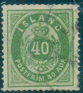 ICELAND #14 (16) 40aur green, used, XF, Scott $225.00