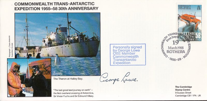 British Antarctic Territory FDC Sc 148 Signed George Lowe Cachet Ship Theron ...