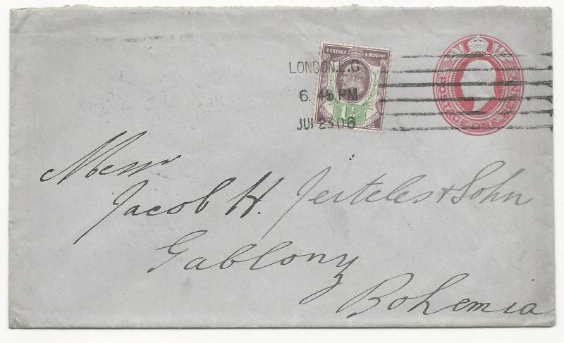 Great Britain Scott 129 on H&G #29 Postal Stationery Cover London July 23, 1906