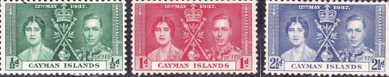 CAYMAN ISLANDS 1937 KGVI 1/2d, 1d & 2.5d Coronation Set SG112-114 MH