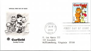 FDC 2010 SC #4467- 4471 Garfield Sunday Funnies - Columbus, Oh - Single - J3029