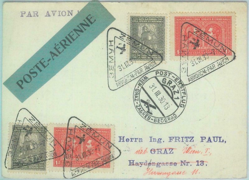 89689 - YUGOSLAVIA Serbia - Postal History - FIRST FLIGHT  Wien Graz Zagreb 1930