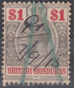 1913-21 BRITISH HONDURAS KGV $1 BLACK & CARMINE (SG# 108) USED VF