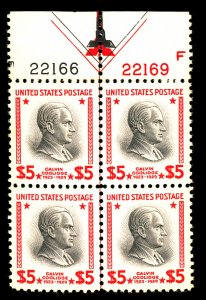 U.S. #834 MINT PL# LINE BLOCK OF 4 OG LH DIST. GUM