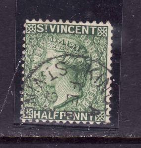 St Vincent-Sc#41-used 1/2p green-Queen Victoria-dated Fe 2 1893-