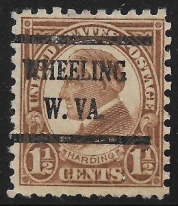US Bureau Precancels: WV: Wheeling; #582-43; 1½¢ 1923 Perf 10; PSS CV $17.50