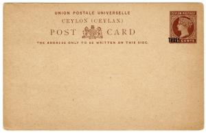(I.B) Ceylon Postal : Postcard 3c on 10c OP