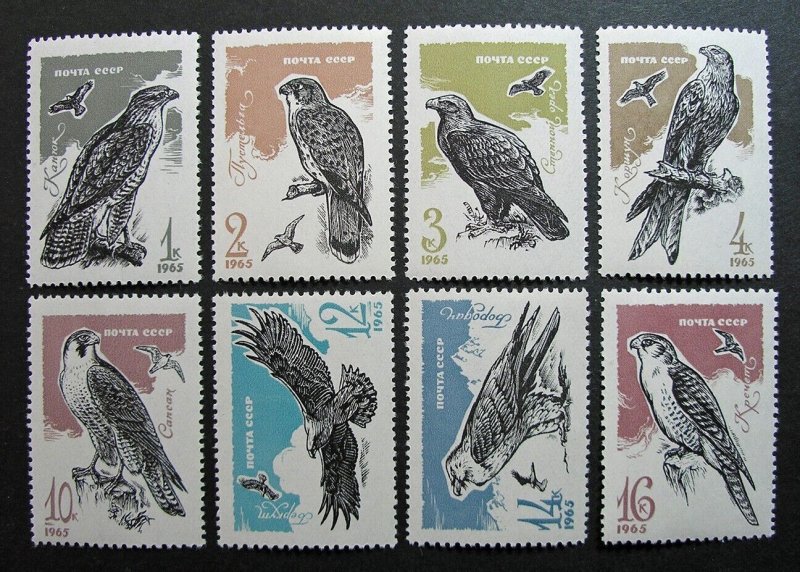 Russia 1965 #3124-3131 MNH OG Russian USSR Wildlife Birds of Prey Set $22.00!!