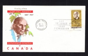 Canada #491 (1969 Vincent Massey issue) OM cachet  FDC unaddressed