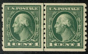 US #412 SCV $120.00 VF/XF mint hinged, LINE PAIR,  super color, fresh coil li...