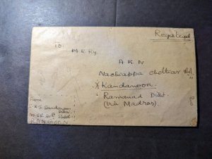 1941 Registered Burma Cover Rangoon to Kandamoor Ramanad India