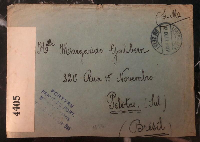 1917 Zeist Netherlands Censored Cover Internment Camp WW1 To Pelotas Brazil