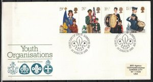 Great Britain, Scott cat. 983-986. Scouts & Youth Org`s. First day cover. ^