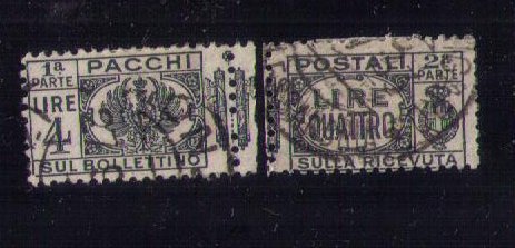 ITALY Scott #Q34 Back of Book used Complete Pair Seperated Center F-VF