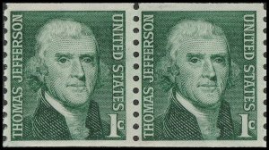 US 1299 Thomas Jefferson 1c coil pair MNH 1968