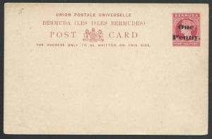 BERMUDA QV ONE PENNY on 1½d postcard fine unused....................56911