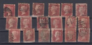 GB QV 1858 1d Red Collection (18) Different Plate Numbers SG43/44 Used BP9875