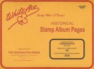WHITE ACE 2018 US Commemorative Singles Simplified Stamp Album Supplement US