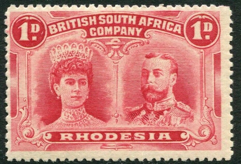 RHODESIA-1910-13 1d Bright Carmine Double Head Sg 123 LIGHTLY MOUNTED MINT 