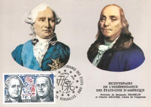 Ben Franklin Charles Gravier French Postcard for USA Bicenntenial !4