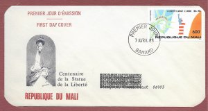 FDC Statue of Liberty. Mali.  Envelope and write-up.  1986.