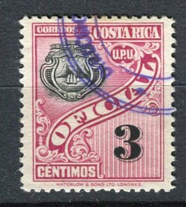 COSTA RICA; 1926 early OFFICIAL Coat of Arms . issue fine used 3c. value