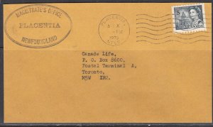 Canada - Oct 1973 Placentia, NL Domestic Cover
