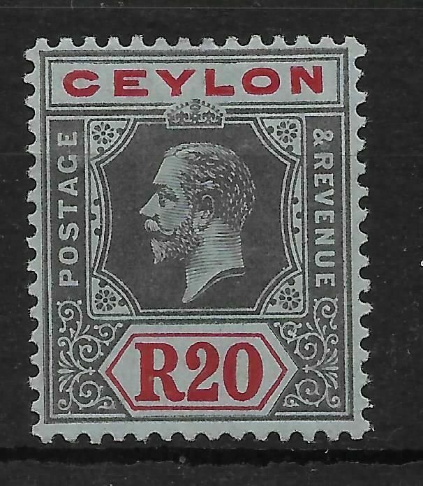 CEYLON SG319 1912 20r BLACK & RED ON BLUE MTD MINT