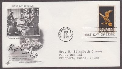 1344 Register and Vote ArtCraft FDC with neatly typewritten address