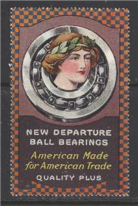 Early 1900s New Departure Ball Bearings Promotional Poster Stamp  (AW105)