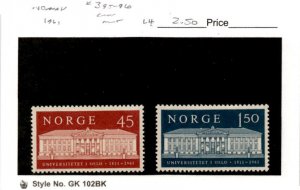 Norway, Postage Stamp, #395-396 Mint LH, 1961 Oslo University (AC)
