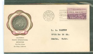 US 773 (1953) 3c Pacific International Exposition(single) on an addressed(typed first day cover with a rice cachet